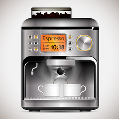 coffee machine with cups isolated on gray