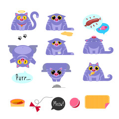 Cat flat design icon set