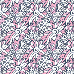 Seamless background in vector for adult coloring book page or textile design. Fashion floral pattern