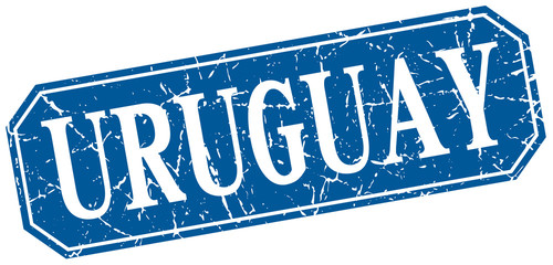 Uruguay blue square grunge retro style sign