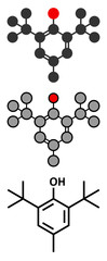 Butylated hydroxytoluene (BHT) antioxidant molecule.