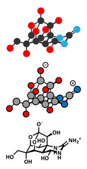 Tetrodotoxin (TTX) pufferfish neurotoxin molecule. 