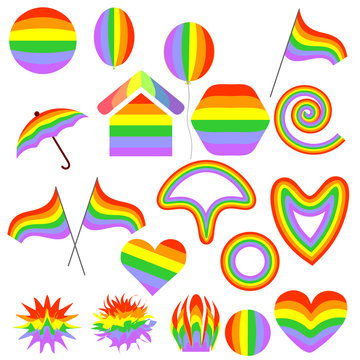 Large set of colorful symbols. Rainbow. Vector.