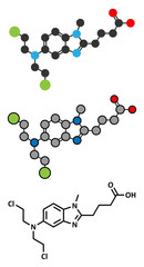Bendamustine cancer chemotherapy drug molecule (nitrogen mustard).