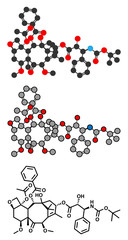 Cabazitaxel cancer drug molecule (taxane).
