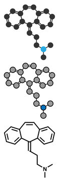 Cyclobenzaprine muscle spasm drug molecule.