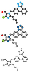 Losartan hypertension drug molecule.