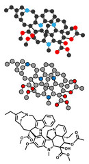 Vinorelbine (NVB) cancer chemotherapy drug molecule.