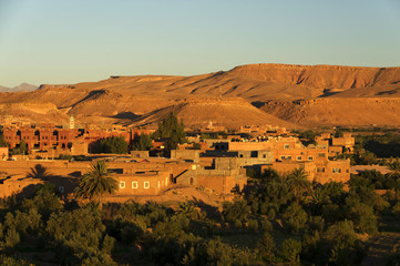 Ait Benhaddou kasbah, along the former caravan route between Sahara and Marrakesh, Morocco, situated in Souss Massa Draa on a hill along the Ounila River