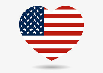 Illustration of USA flag in heart shape with shadow - 105473224