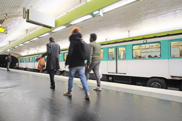 Paris, France, February 12, 2016: metro train in Paris, France. Metro is very popular transport in...