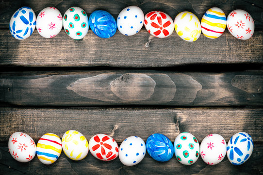 Easter eggs on old boards