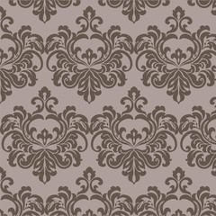 Vintage damask floral ornament pattern in chocolate color. Vector