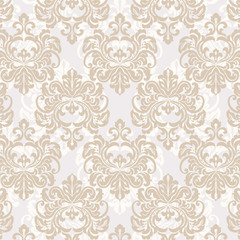 Vintage damask floral ornament pattern in gold. Vector