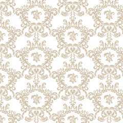 Floral ornament pattern with stylized centered lilies flowers. Elegant luxury texture for wallpapers, backgrounds and invitation cards. Sphinx taupe color. Vector