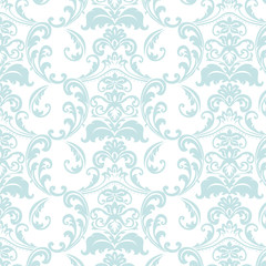 Damask luxurious floral ornament pattern in blue color. Vector
