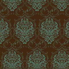 Vector Vintage Baroque Damask Pattern element Imperial style. Ornate floral ornament for fabric, textile, design, wedding invitations, greeting cards, wallpaper. Brown and green color