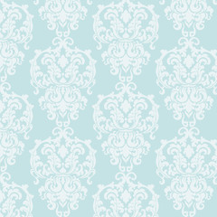 Fototapeta premium Vector Vintage Baroque Damask Pattern element Imperial style. Ornate floral ornament for fabric, textile, design, wedding invitations, greeting cards, wallpaper. Blue color