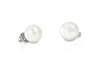 White pearl pieced earrings pair fine jewelry isolated on white
