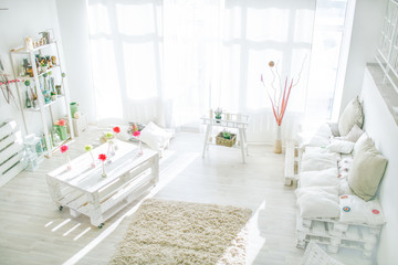 living home interior - white and bright sunny living room