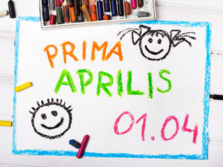 Colorful drawing : Prima Aprilis as a name of an April Fool's Day in Poland
