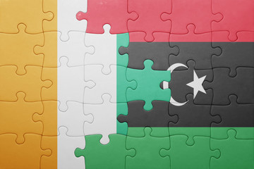 puzzle with the national flag of cote divoire and libya