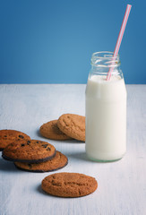 chip cookies with a milk bottle