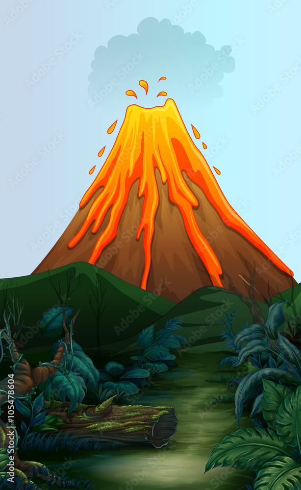 Wall mural nature scene with volcano eruption