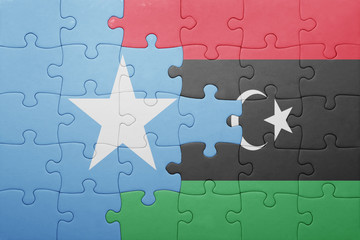 puzzle with the national flag of somalia and libya
