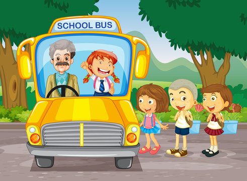 Children getting on school bus