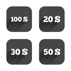 Money in Dollars icons. Hundred, fifty USD.