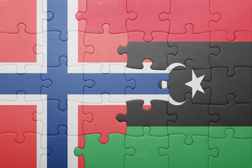 puzzle with the national flag of norway and libya