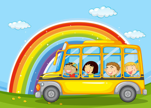 Boys and girls riding in school bus