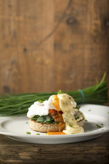 Runny Egg Yolk on Smoked Salmon Muffin