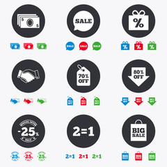 Sale discounts icon. Shopping, deal signs.