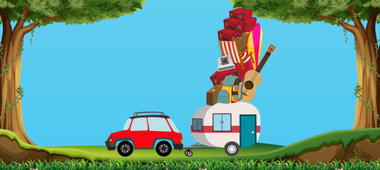 Obraz na płótnie Canvas Car and wagon full of luggages