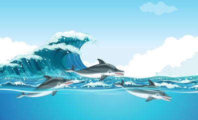 Dolphins swimming under the ocean © GraphicsRF