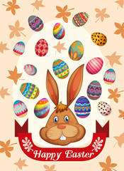 Happy Easter poster with bunny and eggs