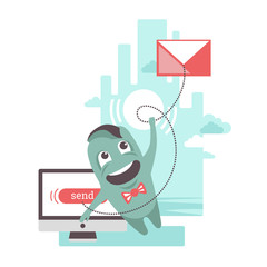 Funny character is sending e-mail