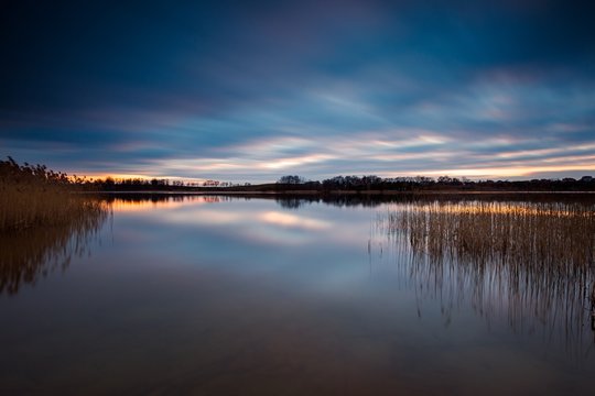 Long exposure lake sunset
