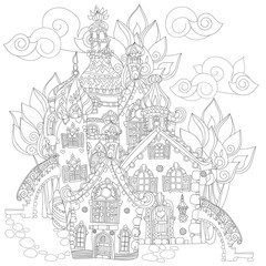 Obraz premium Vector cute fairy tale town doodle
