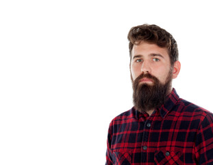 Obraz premium Handsome man with long beard wearing checkered shirt