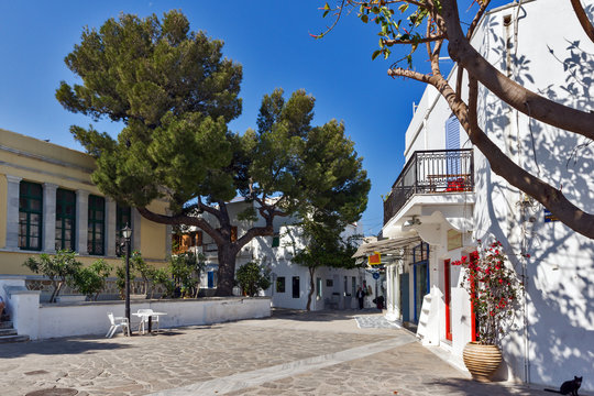 Street in town of Parakia, Paros island, Cyclades, Greece