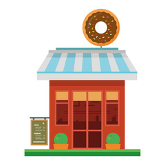 Cute cartoon vector illustration of a donuts shop