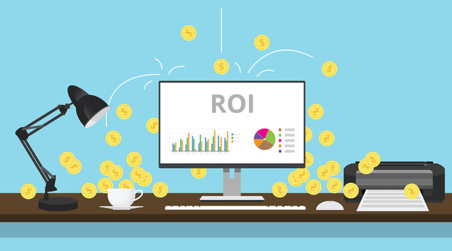 roi return on investment with graph and gold coin