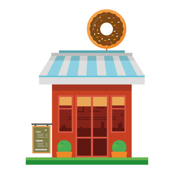 Cute cartoon vector illustration of a donuts shop