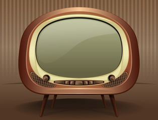 Vintage TV. Vintage television in the style of the 50s - 60s. Old TV. Vector Retro TV on a vintage background