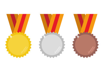 Set of gold, silver and bronze medals vector illustration.