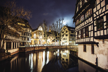 Fototapeta na wymiar View on river in Strasbourg, France at night
