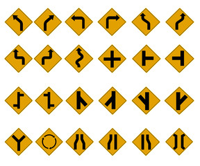 Yellow Traffic Signs icon set. vector